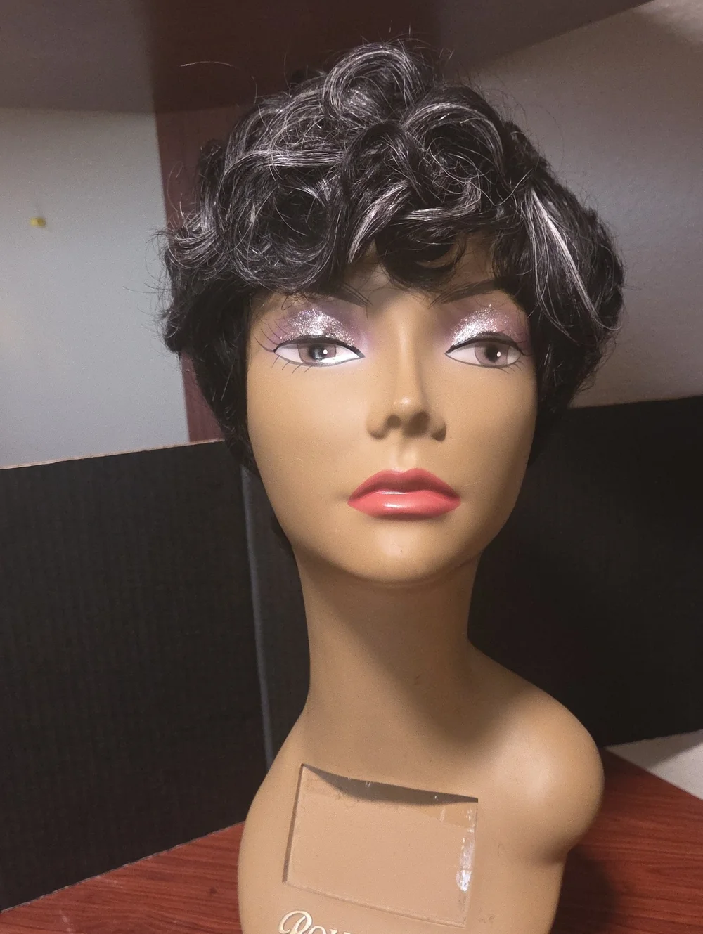 Short Black and Silver Pixie Wig - Women Hair